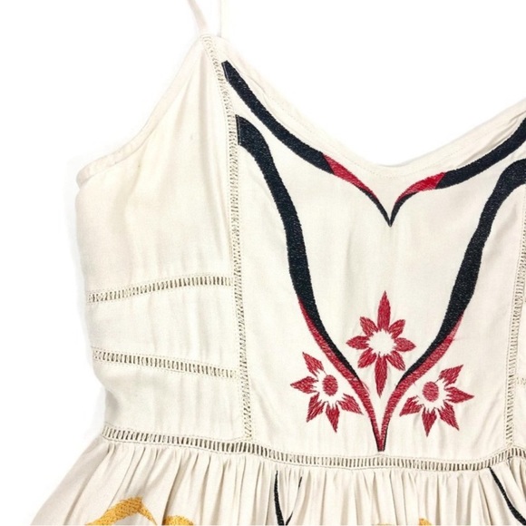 Free People Embroidered Print Spaghetti Strap A-Line Boho Mini Dress. Size 6 - Picture 3 of 8